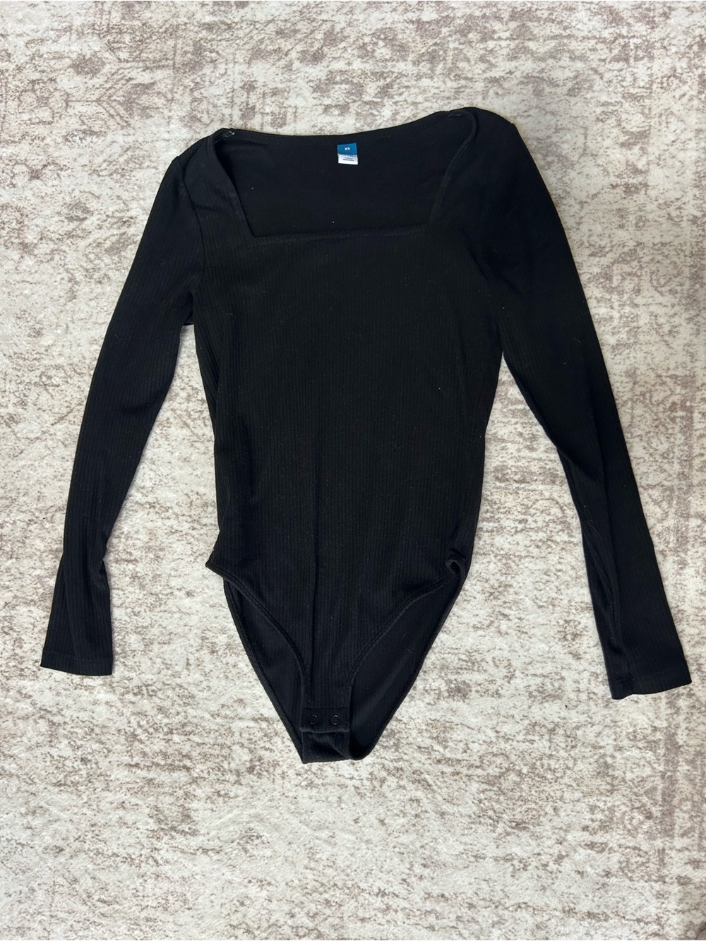 Old Navy Black Ribbed Long-Sleeve Square-Neck Bodysuit